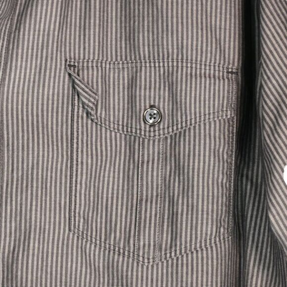 Express Mens Button Down Shirt XL Black Gray Stripe Roll Tab Sleeves Cotton - Picture 4 of 9